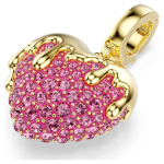 Idyllia charm Round cut, Heart, Pink, Gold-tone plated